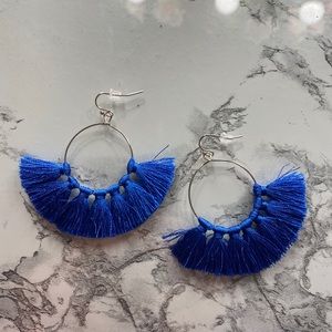 Royal Blue Tassel Hoop Earrings